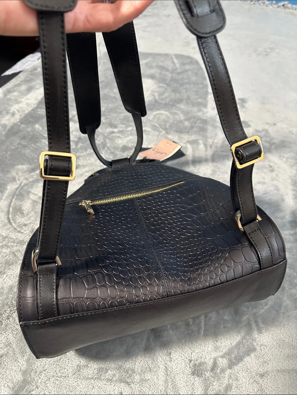 NWTS Vélez  Leather Black Croc-Embossed Mini Backpack